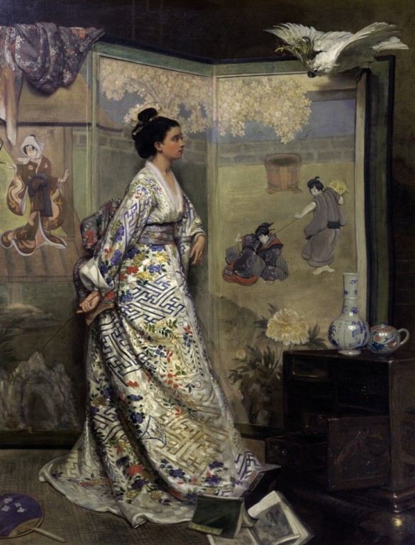 Gustave Leonard de Jonghe (Belgian, 1829 - 1893), L’admiratrice du Japon (The Japanese Fan), c. 1865, oil on canvas, 44 1/4 x 34 1/16 in., Gift of The Francis & Miranda Childress Foundation, AG.1988.3.1
