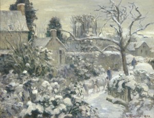 Camille Pissarro, (French, 1830–1903), Snowscape with Cows at Montfoucault, 1874, Oil on canvas, 18 3/4 x 20 1/4 inches, Purchase with funds from Helen C. Griffith to honor Robert Sherrill Griffith, Jr. and from Joan N. Whitcomb in memory of Taylor Stuckey, 2007.128.  