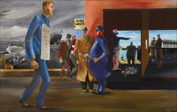 James Meikle Guy (1909 – 1983), On the Waterfront, 1937, Oil on Masonite, Collection of John and Susan Horseman.