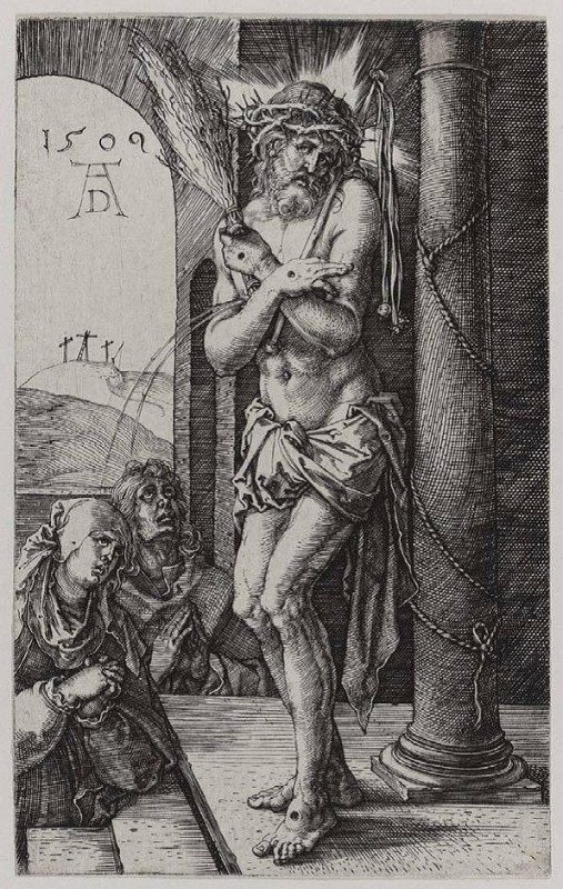 Albrecht Dürer (1471–1528), Man of Sorrows by the Column, 1509, Engraving, 1927:55D, Staatliche Graphische Sammlung, Munich, Germany.