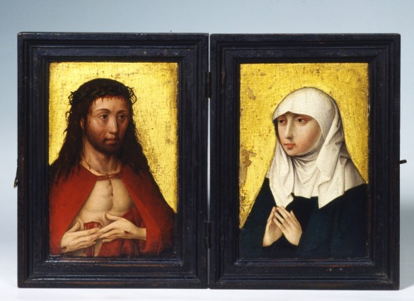 Master of the Dinkelsbühler Kalvarienberges, Diptych with Christ as Man of Sorrows and Virgin Mary,  c. 1470, Tempera on wood, Inv.Nr.MSA 12576,  Stiftsmusuem, Museen der Stadt Aschaffenburg, Aschaffenburg, Germany. 
