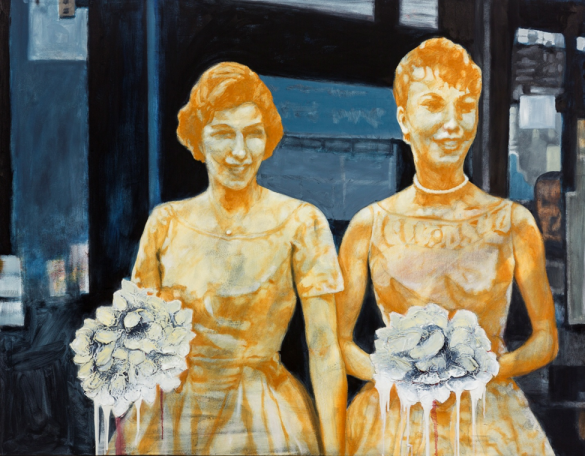 Tony Wood, Bridesmaids and Bouquets, 2013, from the film still Brooklyn, Oil and mixed media on canvas.