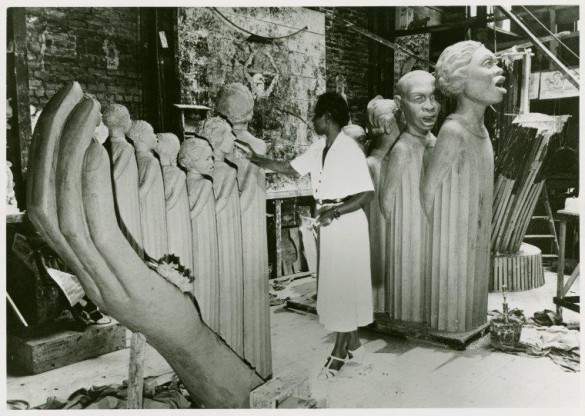 August Savage at work on The Harp, 1935 – 1945. New York World's Fair (1939 – 1940) records, Manuscripts and Archives Division, The New York Public Library, Astor, Lenox and Tilden Foundations.