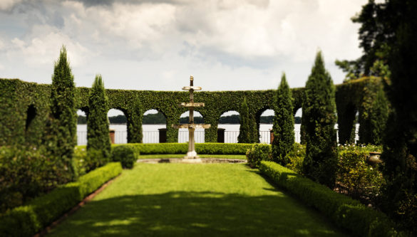 View of Italian Garden focused on Italian Fountain and Gloriette